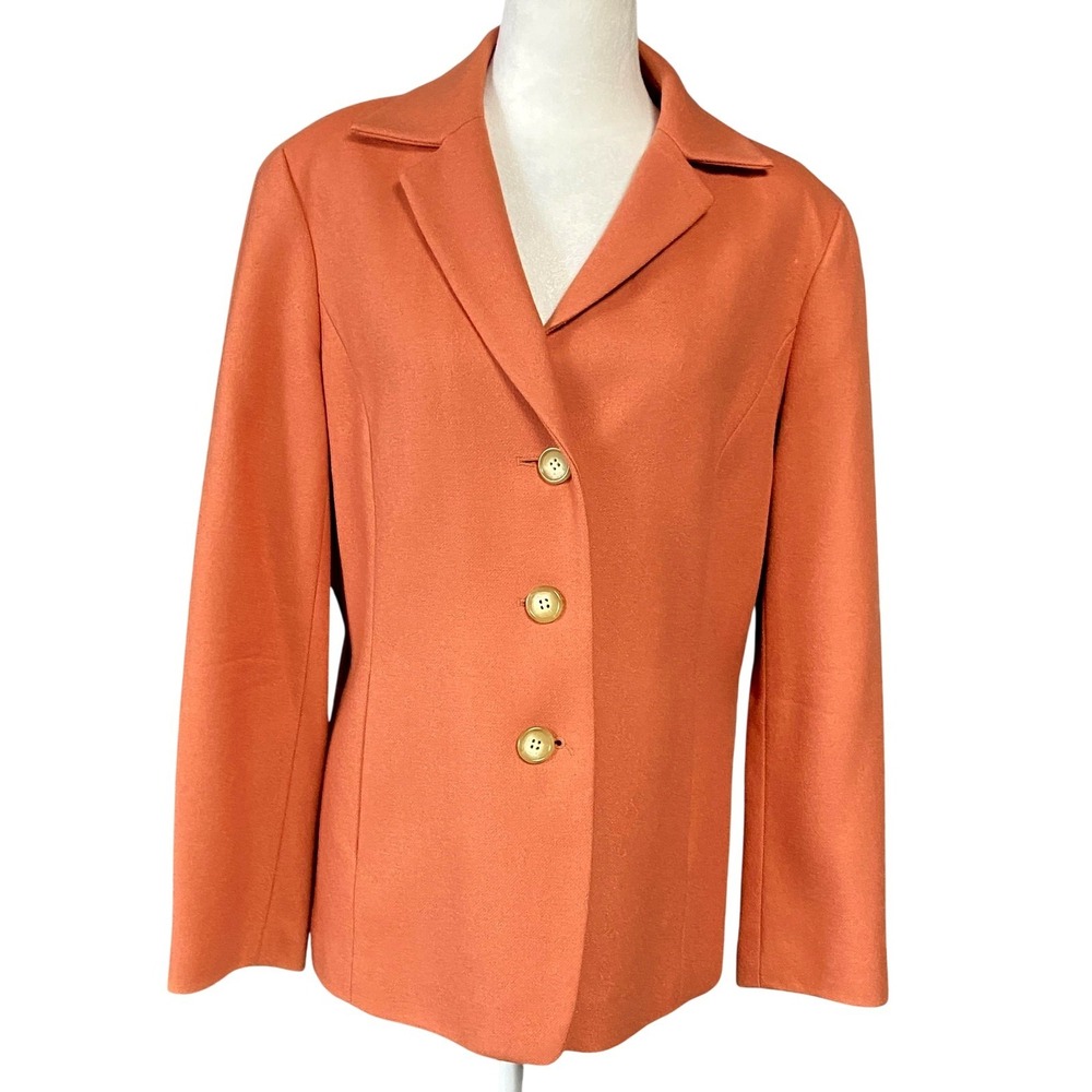 Talbots Blazer Womens Petites 12P Orange Wool Cashmere 3 Button Lined Jacket